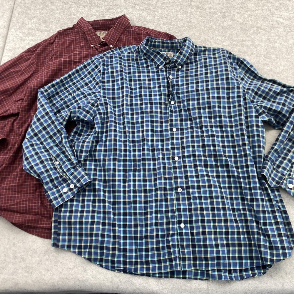 Duluth Trading Co LOT 2 Shirt Mens 4XL Blue Plaid Button Down Long Sleeve Casual